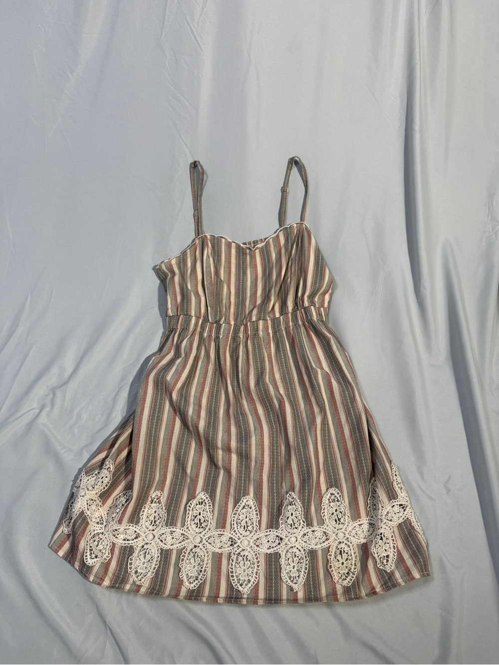 THML Striped Spaghetti Strap Dress with Lace Hem - Multi